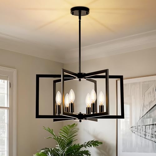 LEIP Modern Black Chandeliers for Dining Room Industrial Metal Chandelier 6Light Adjustable Pendant Light for Farmhouse Kitchen Living RoomNo E12 Bulbs - Image 1