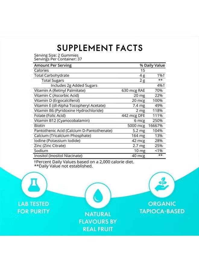 SugarbearPRO Hair Vegan Vitamin Gummies for Normal Hair Growth Vitamin C, 6000 mcg Biotin, B12, Zinc, Iodine, Folic Acid, Coconut Oil, Hair and Nails Supplement for Women And Men - 1 Month Supply - Image 4