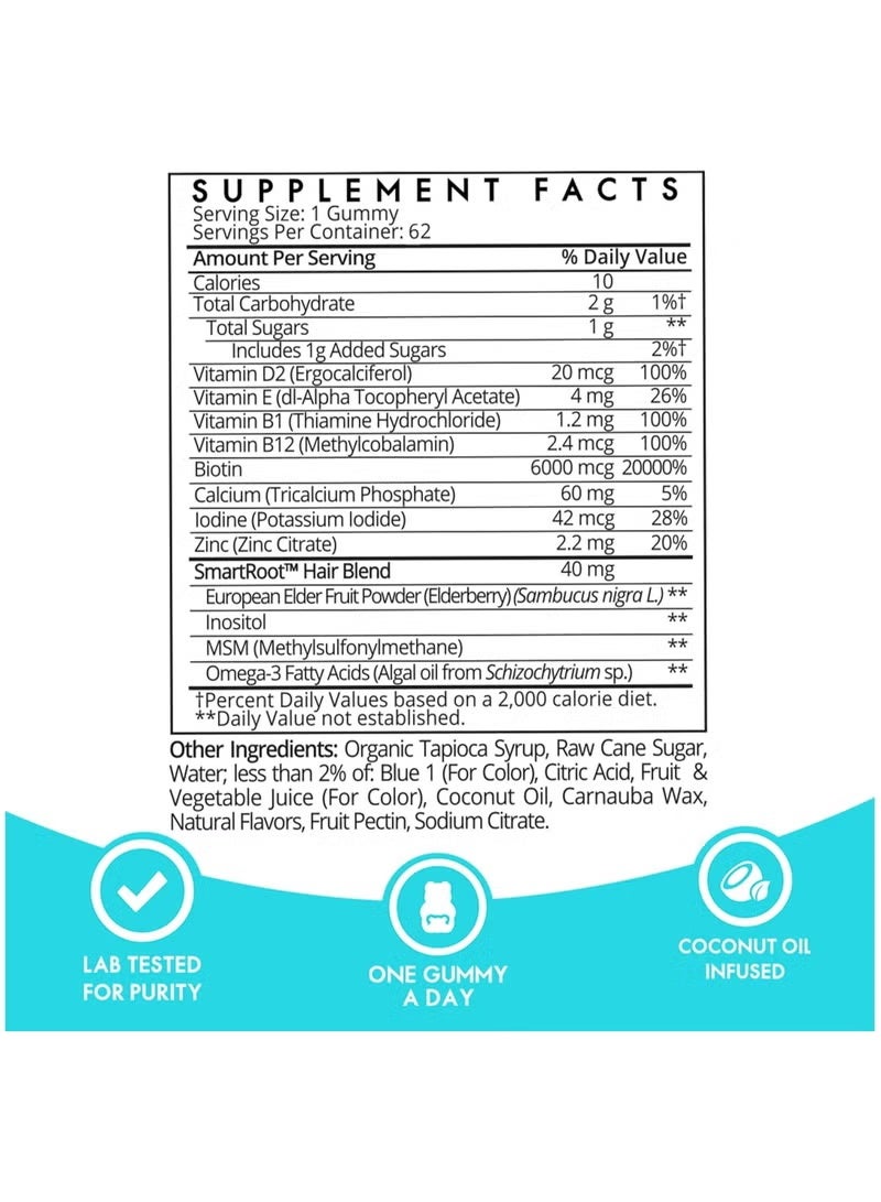 SugarbearPRO Hair Vegan Vitamin Gummies for Normal Hair Growth Vitamin C, 6000 mcg Biotin, B12, Zinc, Iodine, Folic Acid, Coconut Oil, Hair and Nails Supplement for Women And Men - 1 Month Supply - Image 2