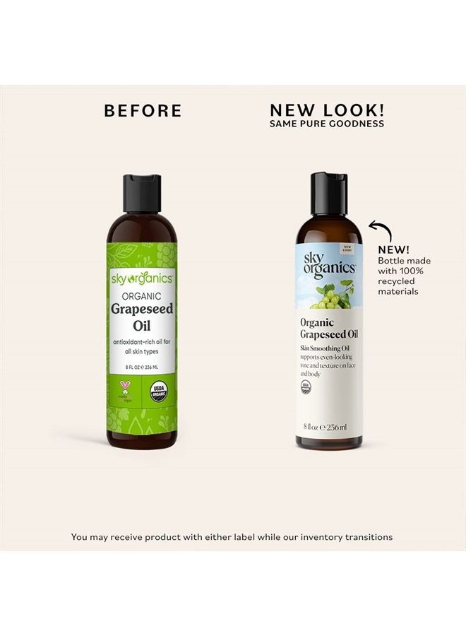 Sky Organics Organic Grapeseed Oil for Face, 100% Pure & Cold-Pressed USDA Certified Organic to Moisturize, Clarify & Brighten, 8 fl. Oz  - Image 4