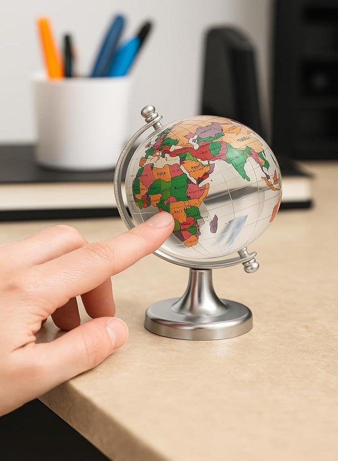 ThincAmaxe Mini World Globe with Plastic Base – 6 Inch Height Decorative Desk Globe for Kids Learning, Study, Travel Enthusiasts & Office Decoration - Image 1