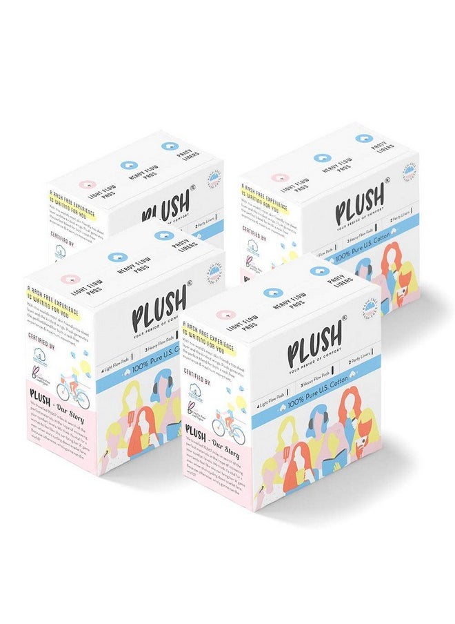 Plush Ultra-Thin Sanitary Pads For Women, 7 Cotton Sanitary Napkins- Pack Of 4 | 3 Medium Flow Xl + 4 Light Flow L + 2 Panty Liners For Rash Free Periods | Pure U.S. Cotton Pads  - Image 1