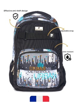 pierre cardin 2pcs Set Kids School Backpack with Pencil Case(36x49x20CM) Black Urban City Design  - Image 2