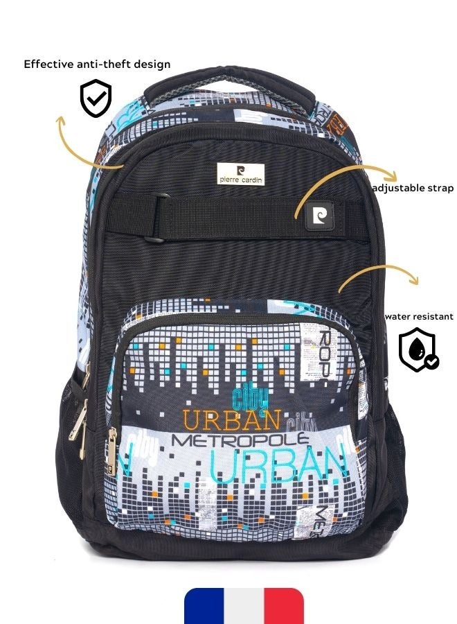 pierre cardin 2pcs Set Kids School Backpack with Pencil Case(36x49x20CM) Black Urban City Design  - Image 2