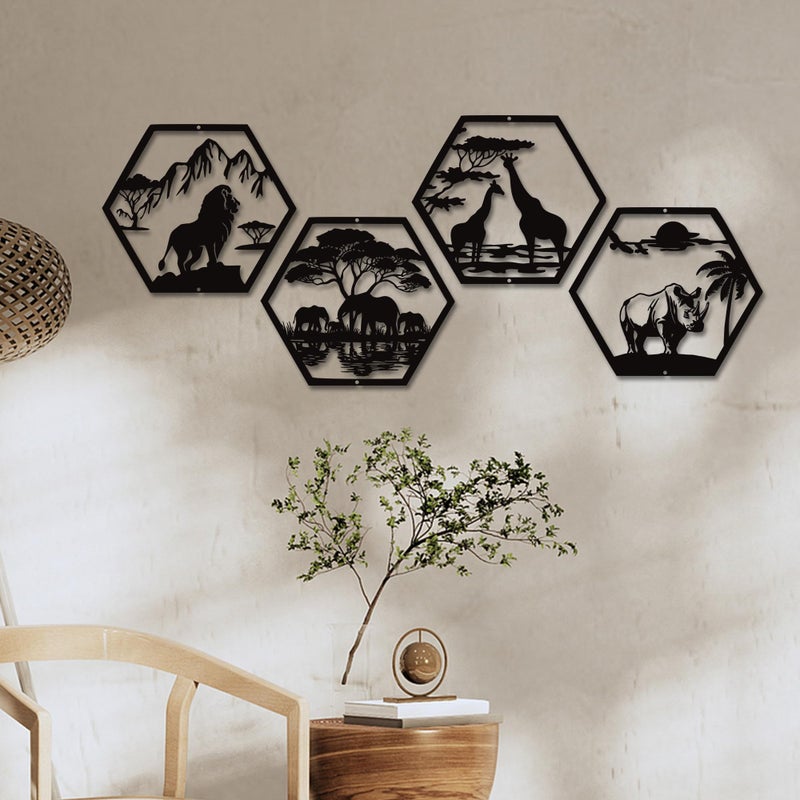 Xedatric African Safari Metal Wall Art â€“ 4-Piece Matte Black Lion, Elephant, Giraffe & Rhino Decor â€“ Rust-Resistant African Wall Art for Home or Office - Image 5