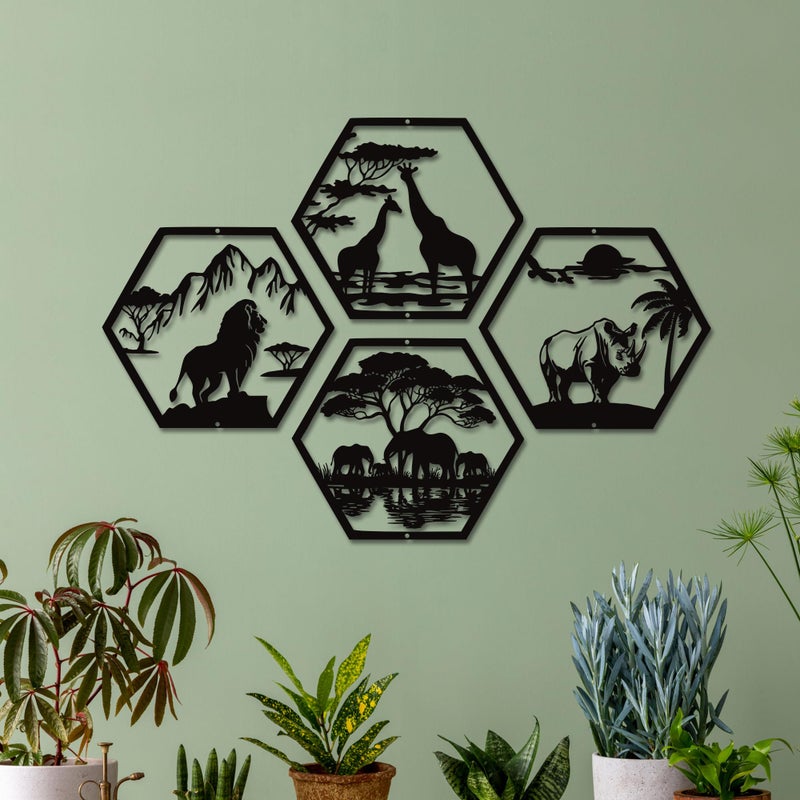 Xedatric African Safari Metal Wall Art â€“ 4-Piece Matte Black Lion, Elephant, Giraffe & Rhino Decor â€“ Rust-Resistant African Wall Art for Home or Office - Image 4