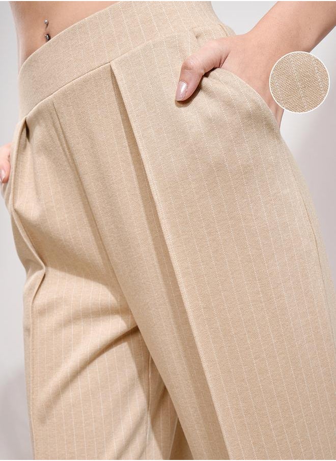 Tokyo Talkies Striped Straight Fit Pintuck Trousers by Styli  - Image 5