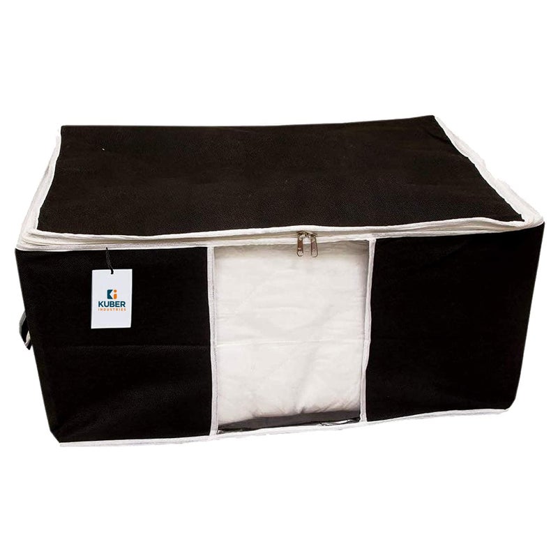 Kuber Industries Kuber Industries Solid Underbed Storage BagNonWoven Comforter Blanket CoverPremium Zipper With Side HandlesMultipurpose Storage OrganiserPack of 3 Black  - Image 3