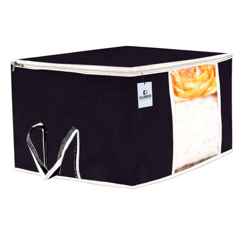 Kuber Industries Kuber Industries Solid Underbed Storage BagNonWoven Comforter Blanket CoverPremium Zipper With Side HandlesMultipurpose Storage OrganiserPack of 3 Black  - Image 2