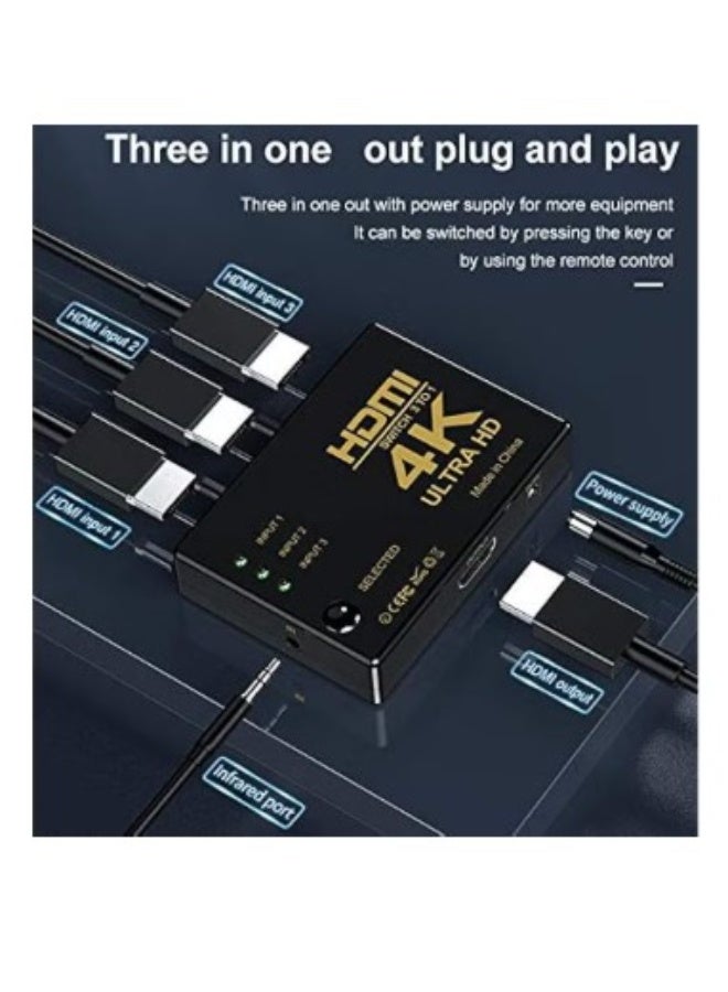 Terabyte HDMI SWITCH 3 IN 1 OUT, 4K HDMI SWITCHER 3X1 WITH IR REMOTE, AUTO HDMI SELECTOR SUPPORTS HD 1080P 4KX2K 3D (PLASTIC SHELL) - Image 2