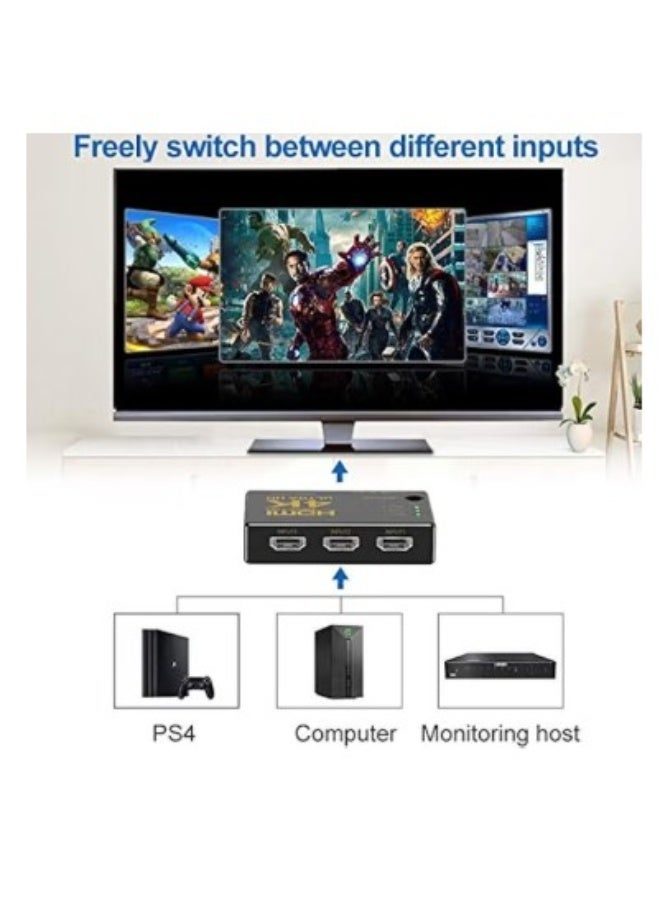 Terabyte HDMI SWITCH 3 IN 1 OUT, 4K HDMI SWITCHER 3X1 WITH IR REMOTE, AUTO HDMI SELECTOR SUPPORTS HD 1080P 4KX2K 3D (PLASTIC SHELL) - Image 3