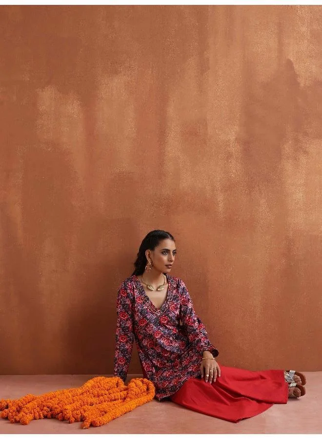 trueBrowns Pink Print Sharara Set