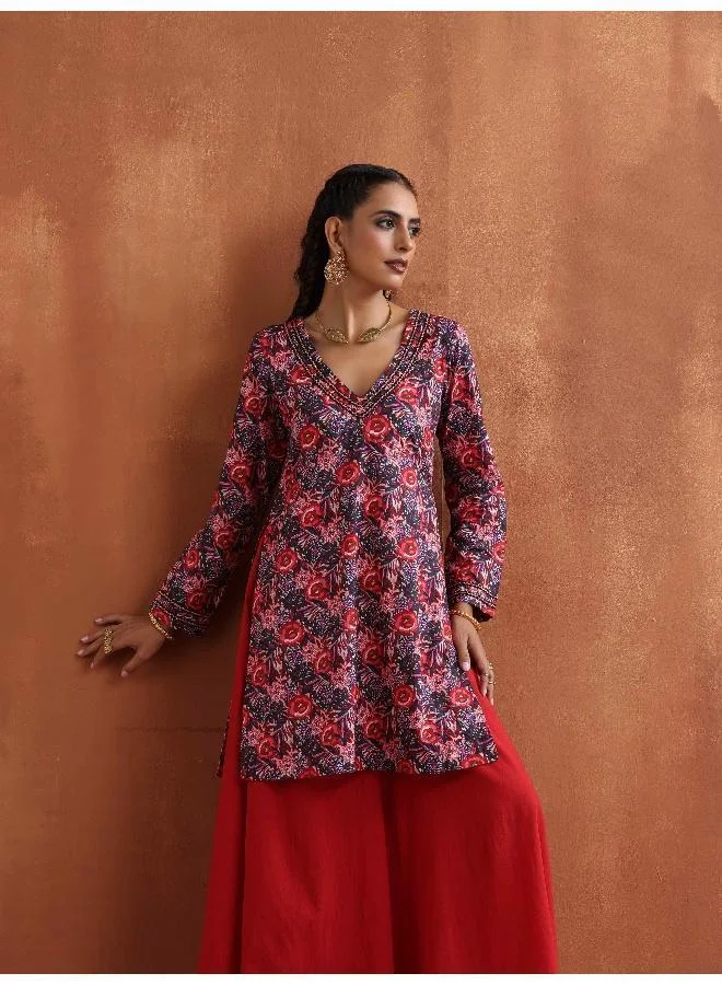 trueBrowns Pink Print Sharara Set