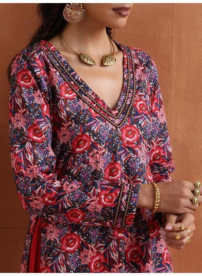 trueBrowns Pink Print Sharara Set