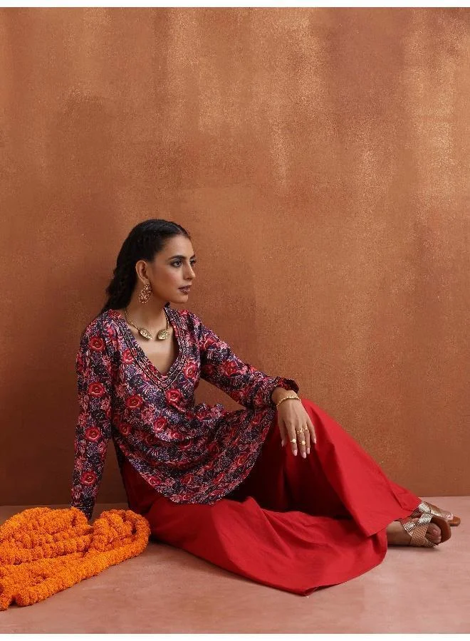 trueBrowns Pink Print Sharara Set
