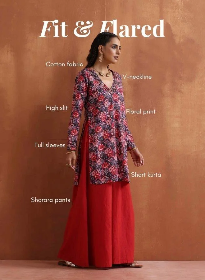 trueBrowns  Pink Print Sharara Set for Women | Best Price UAE