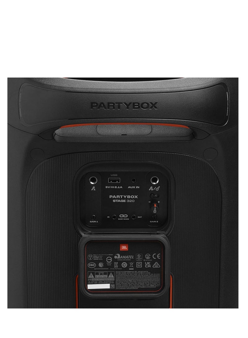 JBLTM JBL PartyBox Stage 320 – Powerful JBL Pro Sound, Futuristic Lightshow, 18H Playtime, AI Sound Boost, Multi-Speaker Auracast & Dual Mic/Guitar Inputs, JBLPBSTAGE320UK  - Image 4