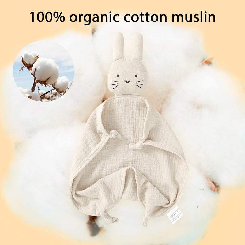 okdiy بطانيات أرانب قطنية عضوية للأطفال الرضع بطانية أمان للأطفال الرضع هدايا فريدة محايدة للأولاد والبنات أرانب كاكي - Image 4