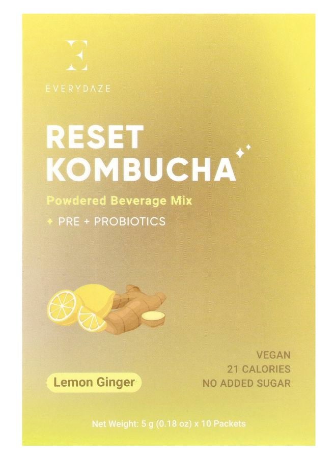 Reset Kombucha Powdered Beverage Mix Lemon Ginger 10 Packets 0.18 oz (5 g) Each