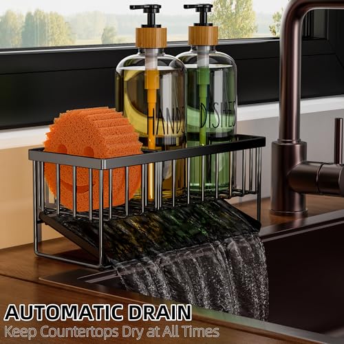 Cisily Kitchen Dish Soap Dispenser Set with Black Sponge Holder and 2 Pack 16.9oz Clear Glass, Dish Soap Dispensers for Hitchen Sink, Vintage Hand and Dish Soap Dispensers Set - Image 5