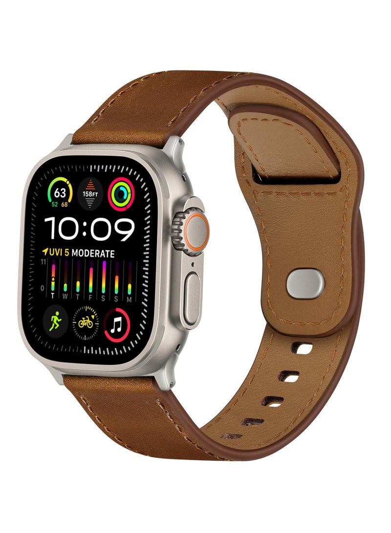 Premium Adjustable Genuine Leather Watch Band for Apple Watch Ultra 2/1, SE, Series 9/8/7/6, Fits 49mm, 45mm, 44mm, 42mm, Unisex, Black - Image 1