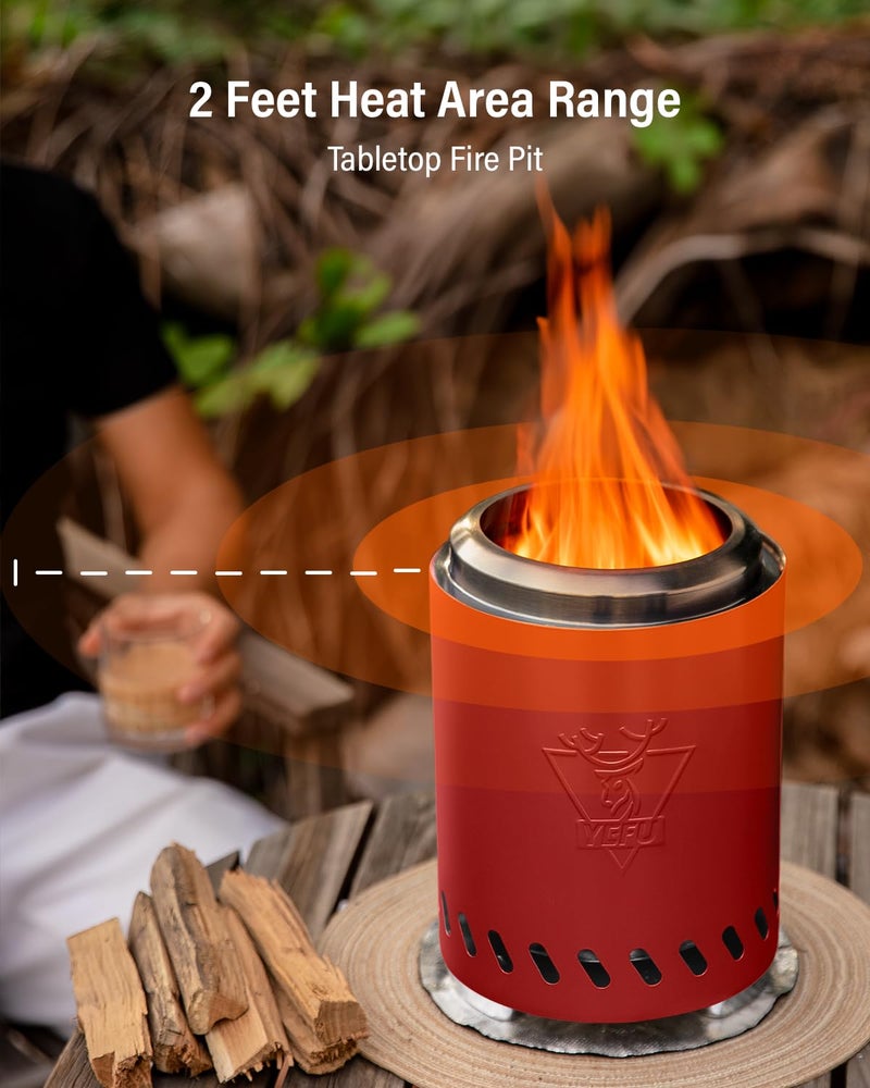 YEFU Tabletop Fire Pit 9.7 x 7.1 in, Low Smoke Camping Stove for Outdoor & Patio, Fueled by Pellets or Wood, Safe Burning Table Top Firepit, with Travel Bag & 2 Mini Sticks & Fireproof Mat, Red - Image 4