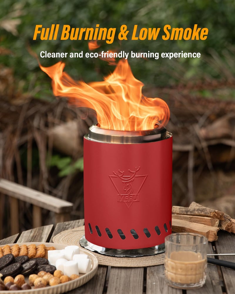 YEFU Tabletop Fire Pit 9.7 x 7.1 in, Low Smoke Camping Stove for Outdoor & Patio, Fueled by Pellets or Wood, Safe Burning Table Top Firepit, with Travel Bag & 2 Mini Sticks & Fireproof Mat, Red - Image 2