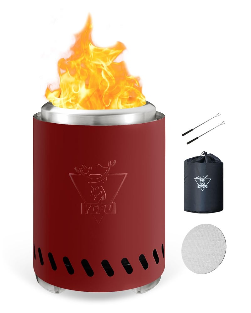 YEFU Tabletop Fire Pit 9.7 x 7.1 in, Low Smoke Camping Stove for Outdoor & Patio, Fueled by Pellets or Wood, Safe Burning Table Top Firepit, with Travel Bag & 2 Mini Sticks & Fireproof Mat, Red - Image 1