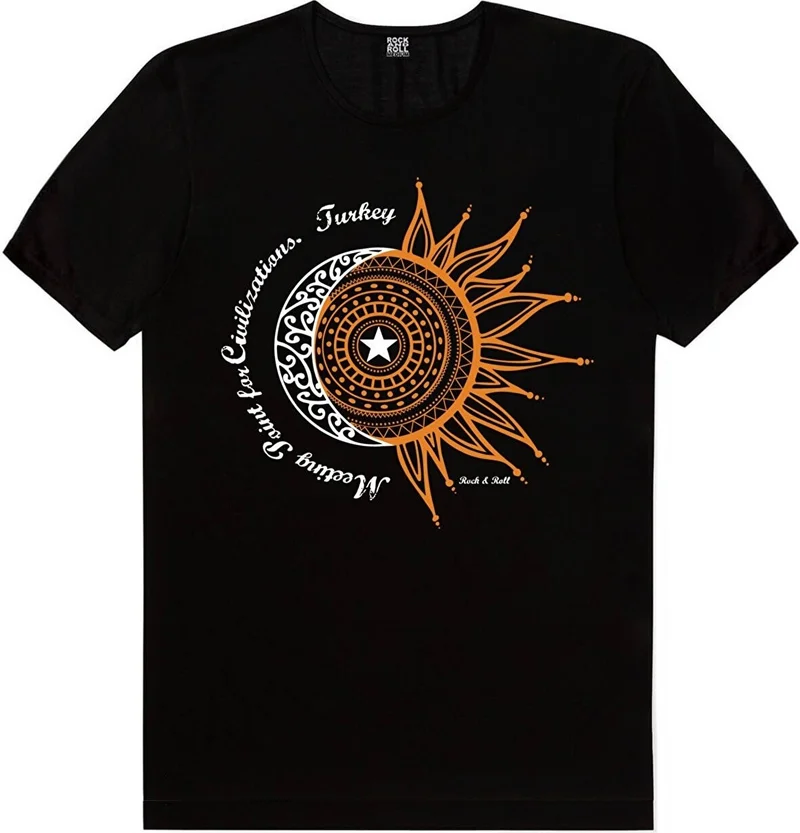 روك اند رول Turkey Crescent Star Black, Turkey Letters White Men's 2-Piece Eco Pack T-Shirt