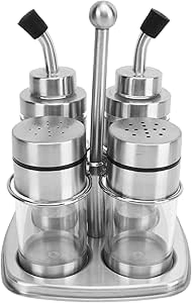Stainless Steel Seasoning Jar Set 4 Piece Slim Containers with Non Slip Bottom - Image 1