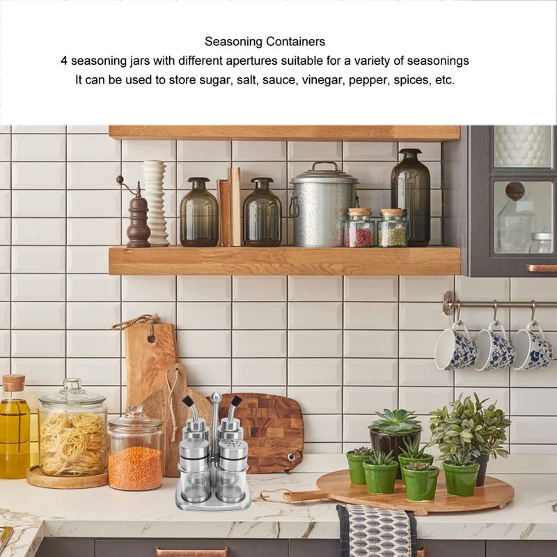 Stainless Steel Seasoning Jar Set 4 Piece Slim Containers with Non Slip Bottom - Image 3