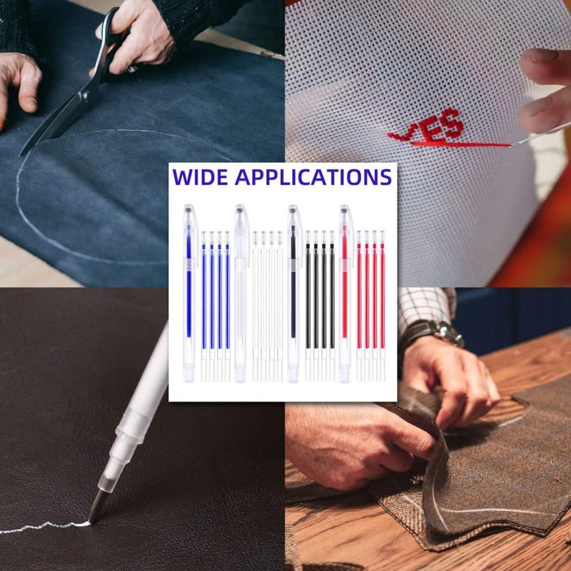 Goodern Heat Erasable Pens 4 Pieces Fabric Marking Pens with 20 Refills for Quilting Sewing DIY Dressmaking Fabrics Tailors Sewing Fabrics Tailor's Chalk Pencils Pen Heat Erasable Fabric Marking Pens - Image 3
