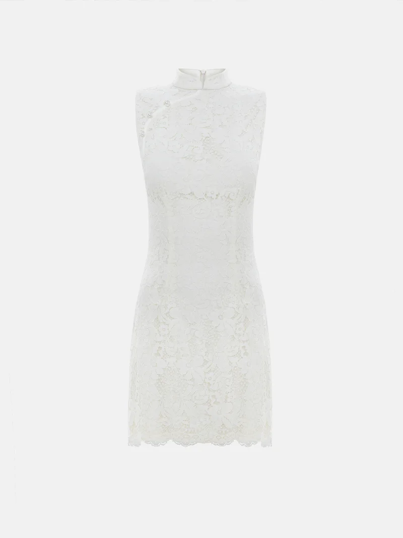 Lichi Guipure mini dress with a diagonal fastening on the bodice
