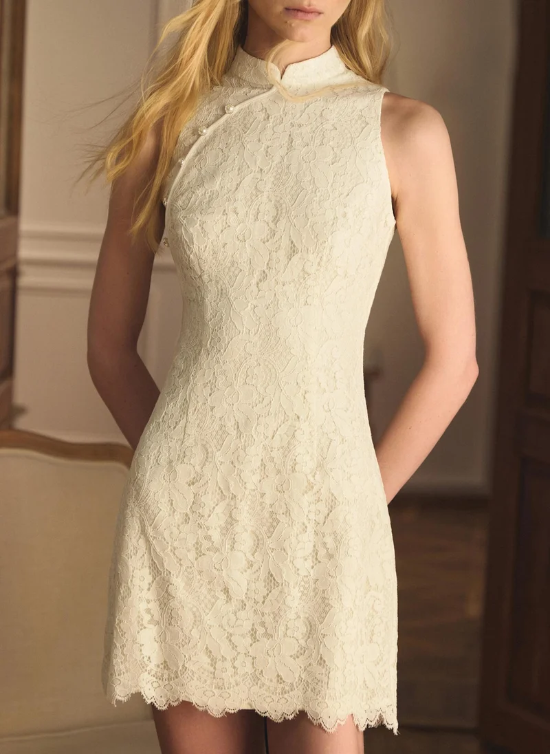 Lichi  Guipure mini dress with a diagonal fastening on the bodice for Women | Best Price UAE