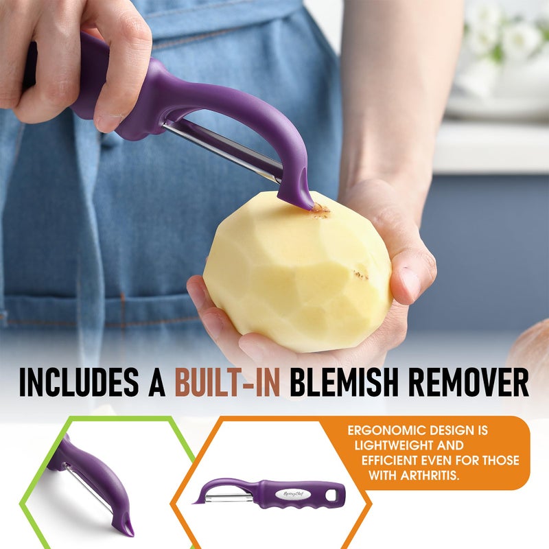 Spring Chef Professional Purple Swivel Vegetable Peeler for Kitchen, Stainless Steel Potato Peeler with Soft Grip Handle, Perfect For Veggie, Fruit, Carrot, Apple, Cucumber - Dishwasher Safe - Image 5