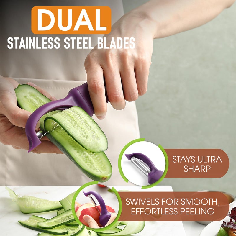 Spring Chef Professional Purple Swivel Vegetable Peeler for Kitchen, Stainless Steel Potato Peeler with Soft Grip Handle, Perfect For Veggie, Fruit, Carrot, Apple, Cucumber - Dishwasher Safe - Image 2