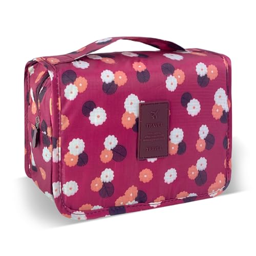 Lcsmaokin Large Capacity Toiletry Bag Travel Bag with Hanging Hook for Men and Women Waterproof Travel Cosmetic Bag Bathroom Storage Bag for Brushes Set,Full-Sized Shampoo,Accessories- Red Flower - Image 5