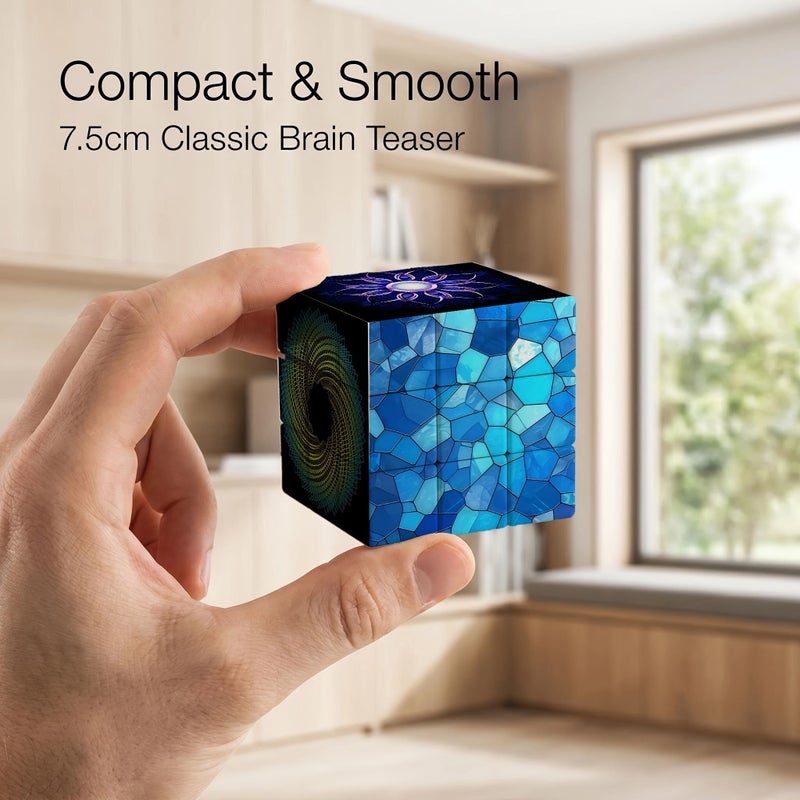 1pc 2 76 2 76 2 76inch 3x3 Speed Cube Puzzle Magic Cube Stress Toy Floral Mandala Blue Mosaic Swirl Pattern Radiant Starburst Geometric Spiral Style Gift For Grandma - Image 1