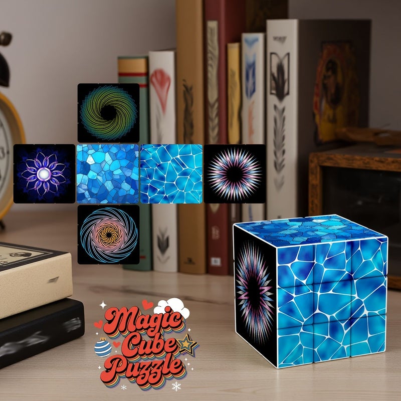 1pc 2 76 2 76 2 76inch 3x3 Speed Cube Puzzle Magic Cube Stress Toy Floral Mandala Blue Mosaic Swirl Pattern Radiant Starburst Geometric Spiral Style Gift For Grandma - Image 4