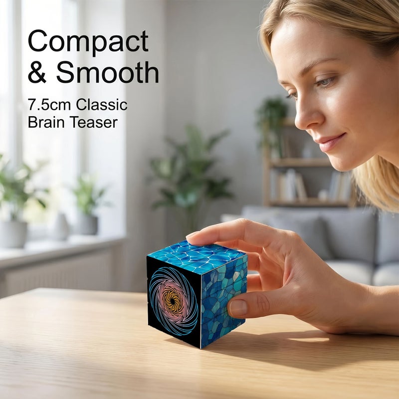 1pc 2 76 2 76 2 76inch 3x3 Speed Cube Puzzle Magic Cube Stress Toy Floral Mandala Blue Mosaic Swirl Pattern Radiant Starburst Geometric Spiral Style Gift For Grandma - Image 5