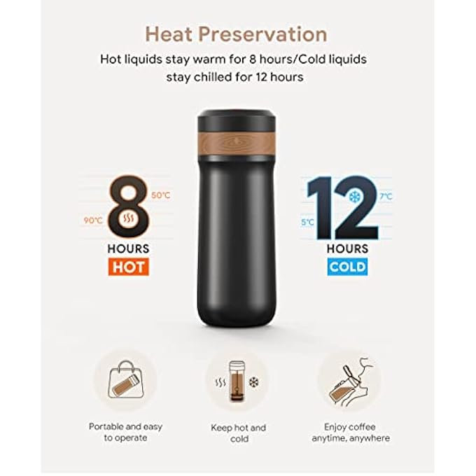 ريحني ماكينة صنع القهوة الفرنسية المحمولة المصنوعة من الفولاذ المقاوم للصدأ، ماكينة صنع الإسبريسو المحمولة، ماكينة صنع القهوة للسفر، ماكينة صنع القهوة الباردة للمنزل والتخييم والسفر والمكتب، باللون الأسود - Image 4