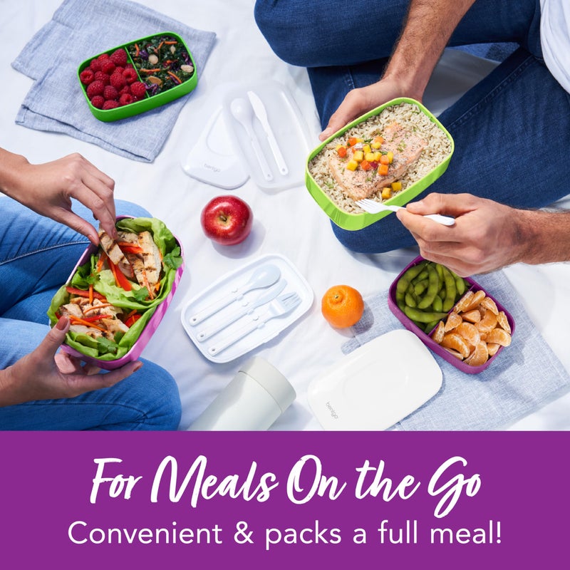 بنتجو Bentgo Classic-حاوية Bento Box البالغة All-in-One مع حاوية غداء قابلة للتكديس مع 3 أواني بلاستيكية وحزام ختم النايلون BPA (أرجواني) - Image 2