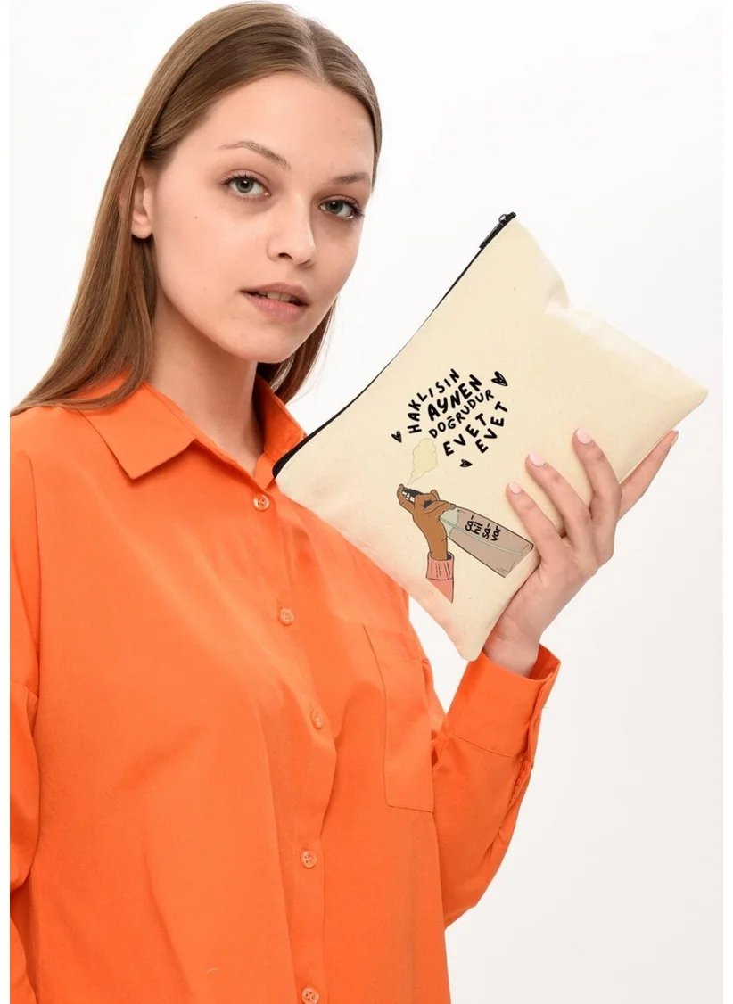 Çınar Bez Çanta Çınar Cloth Bag Clutch Ignorant Printed Canvas Makeup Bag