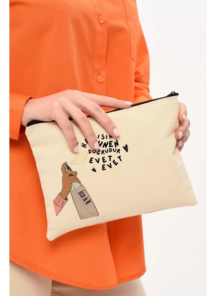Çınar Bez Çanta Çınar Cloth Bag Clutch Ignorant Printed Canvas Makeup Bag