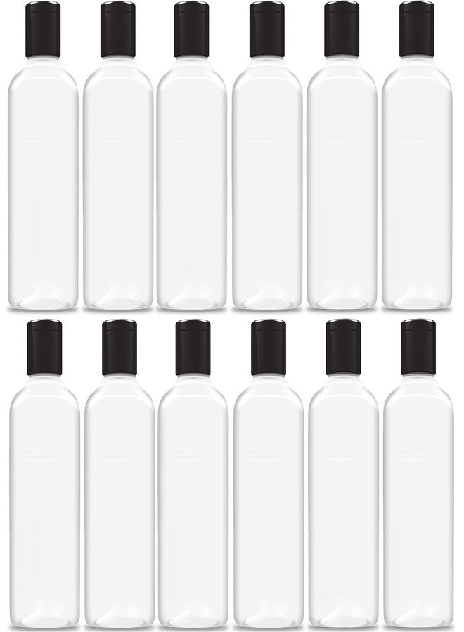 زجاجة ضغط ماديا سعة 200 مل بغطاء قلاب، عبوة فارغة قابلة لإعادة التعبئة وخالية من مادة BPA للشامبو، واللوشن، وصابون الجسم السائل، والكريمات، ومستحضرات التجميل السائلة، زجاجة شفافة بحجم مناسب للسفر، غطاء أسود، مجموعة من 12 زجاجة - Image 1