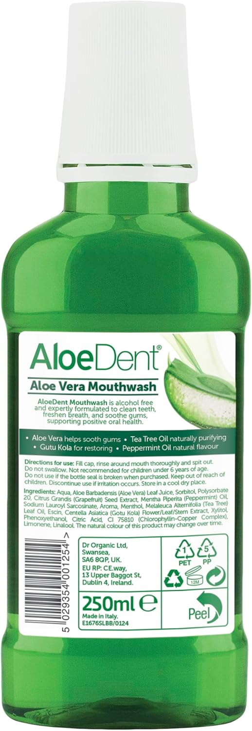 Aloe Dent Optima AloeDent Aloe Vera Mouthwash Fluoride Free Natural Action Vegan Cruelty Free SLS Free Alcohol Free Healthy Gums 250 ml - Image 2