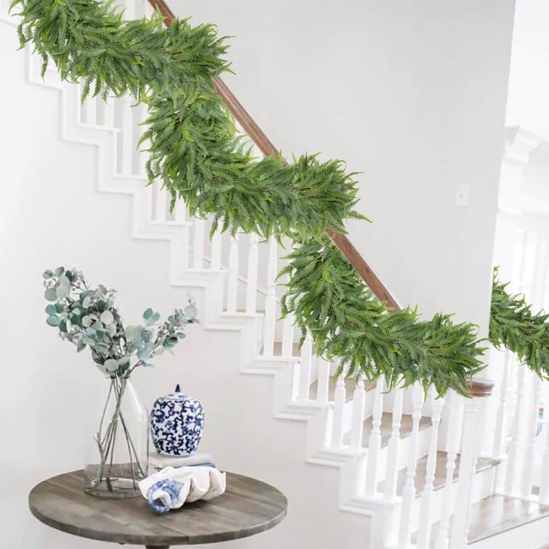 Briful 5ft Long Greenery Garland Set of 2 Boston Fern Floral Garland for Door Mantle Decorations, Lush Realistic Spring Summer Artificial Garland for Home Farmhouse Indoor Decor - Image 5