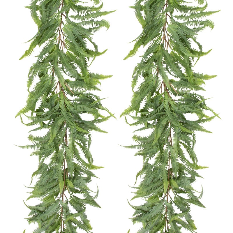 Briful 5ft Long Greenery Garland Set of 2 Boston Fern Floral Garland for Door Mantle Decorations, Lush Realistic Spring Summer Artificial Garland for Home Farmhouse Indoor Decor - Image 1
