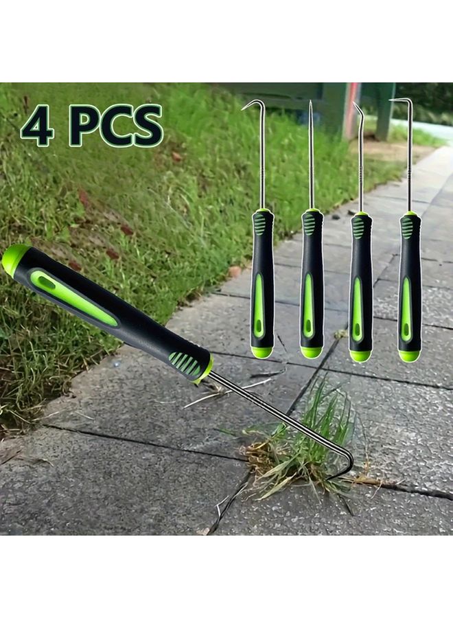 Grass Green 4pcs Heavy Duty Metal Weed Removal Tool Set Ergonomic Handles Durable Steel Prongs - Image 2