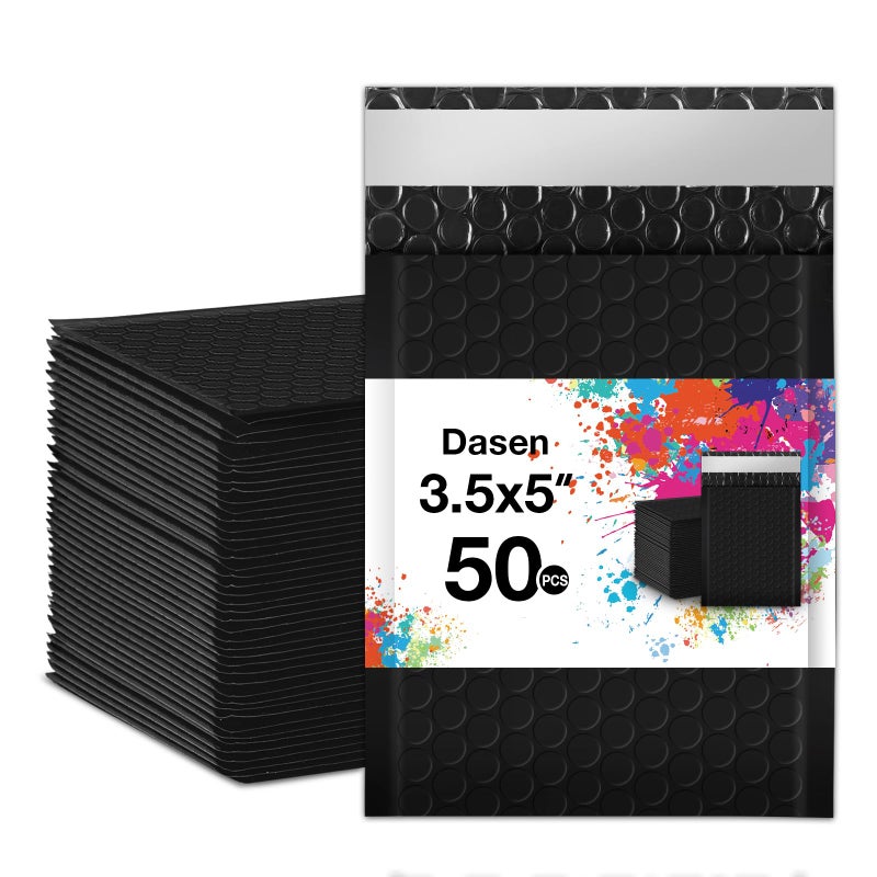 Dasen Bubble Mailers 3.5x5 Inch 50 Pcs,Small Self-Sealing Mail Shipping Bags,Black Padded Envelopes #0000 - Image 1